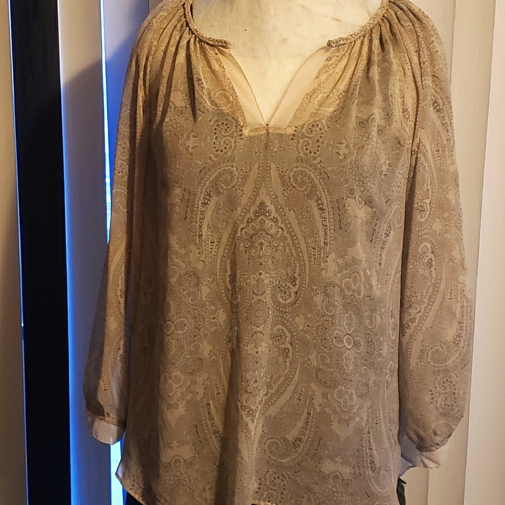 Tan paisley sheer blouse